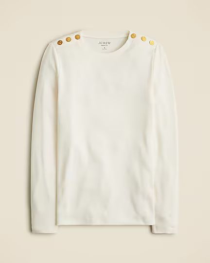 Perfect-fit long-sleeve crewneck T-shirt with lion buttons | J. Crew US