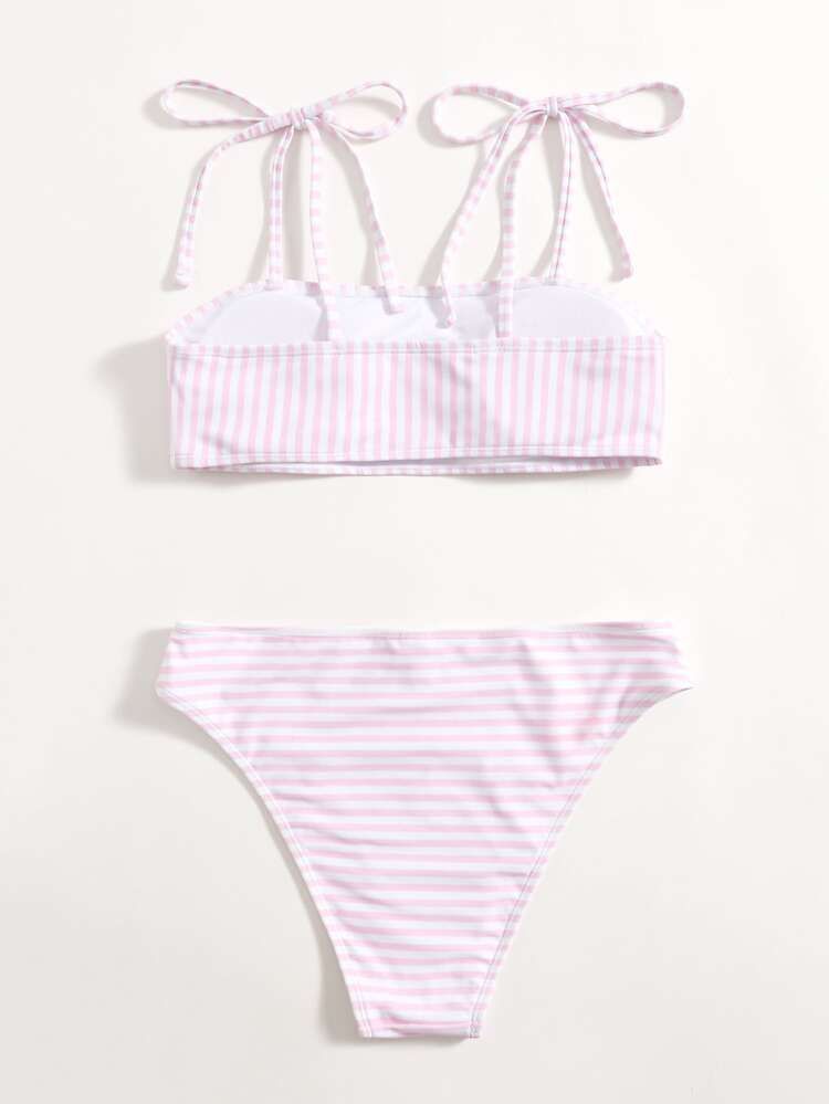 Striped Tie Shoulder Bikini Swimsuit | SHEIN