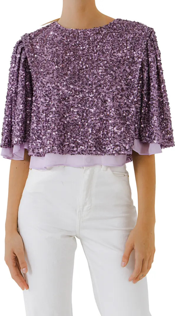 Endless Rose Sequined Flutter Sleeve Top | Nordstrom | Nordstrom