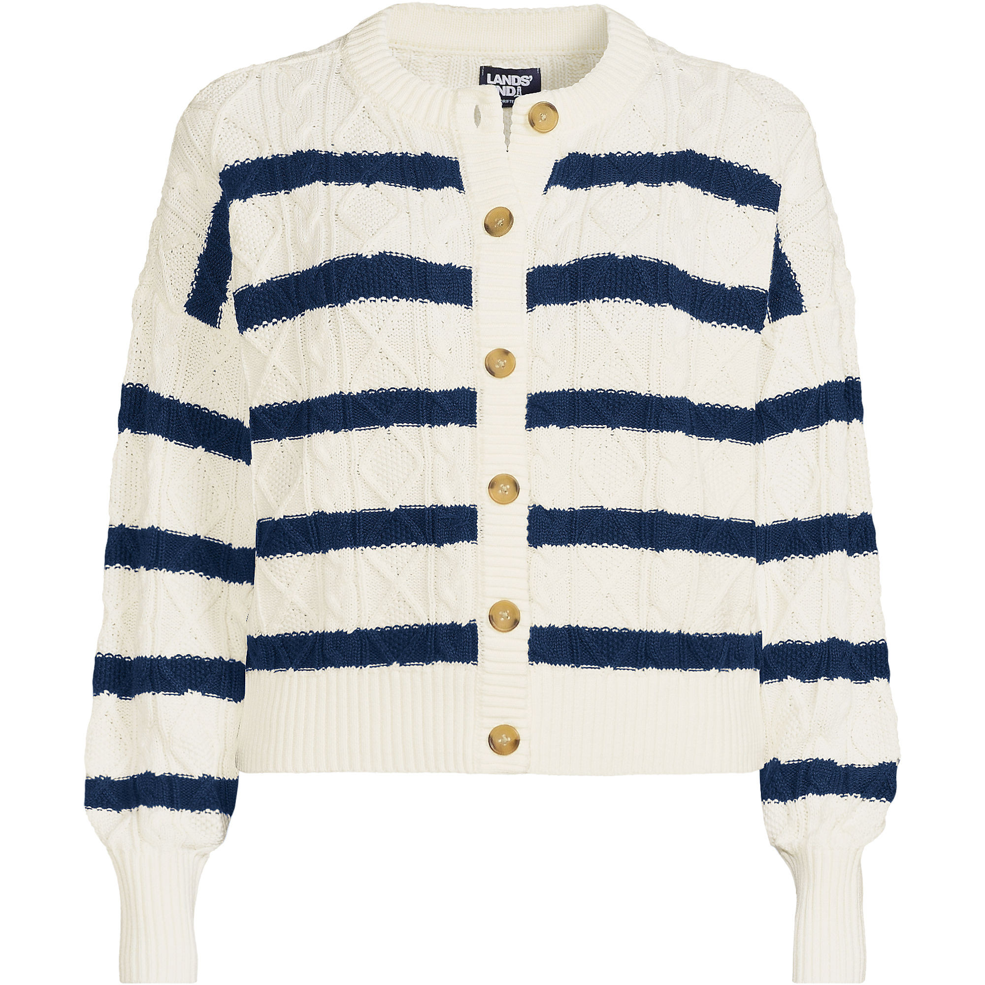 Women's Drifter Aran Cable Relaxed Crew Neck Cardigan Sweater | Lands' End (US)