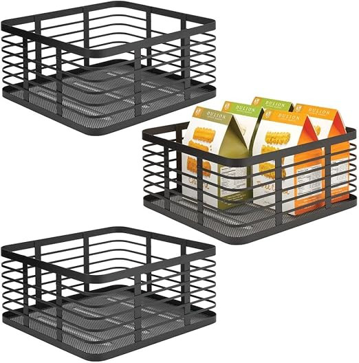 mDesign Steel Wire Kitchen Food Storage Organizer Bin Basket for Pantry, Cabinet, Cupboard Organi... | Amazon (US)