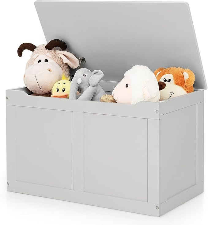 Costzon Kids Wooden Toy Box, Children Storage Chest & Bench with Flip Top Lid, Hinges, Wooden Toy... | Amazon (US)