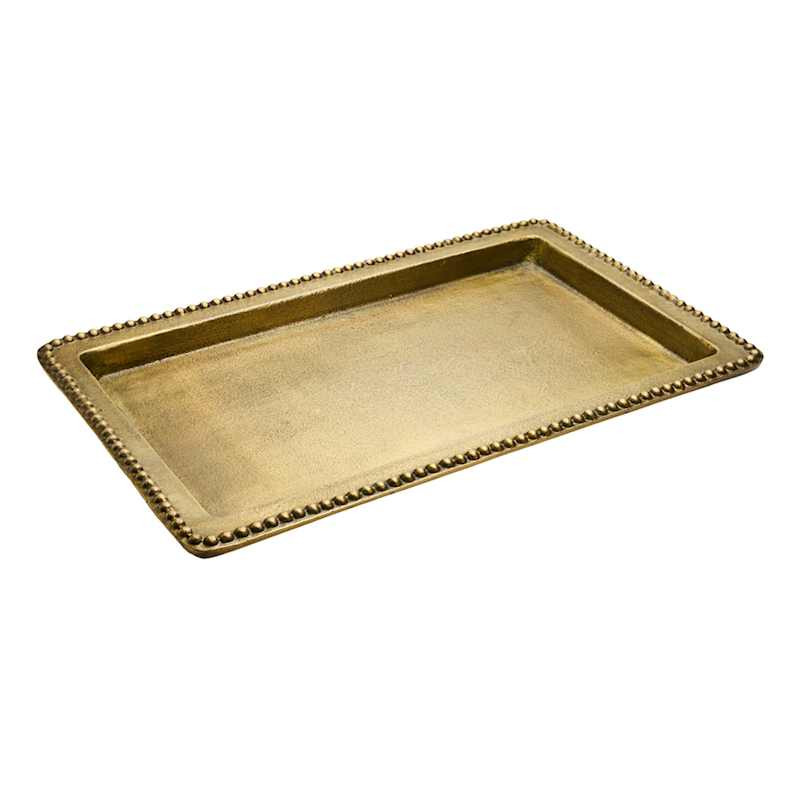 Rectangle Antique Brass Cast Tray with Ball Chain Trim, 18x11 | At Home