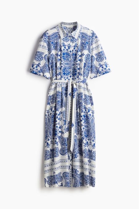 Blue and white patterned linen midi shirt dress 

#LTKfindsunder50 #LTKstyletip #LTKSeasonal