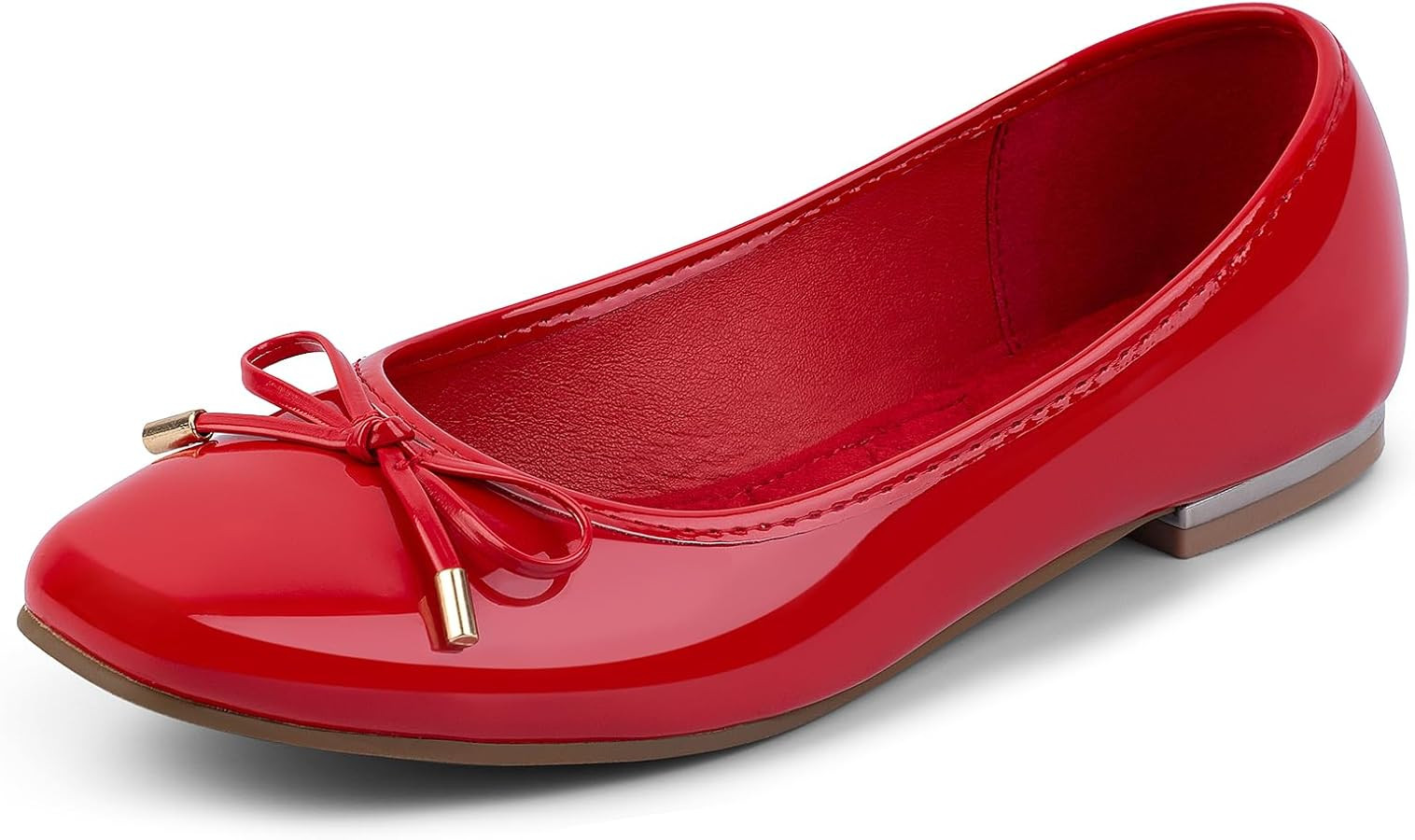 MUSSHOE Women's Ballet Flats Shoes Dressy Comfortable Square Toe Patent Flat with Bow | Amazon (US)