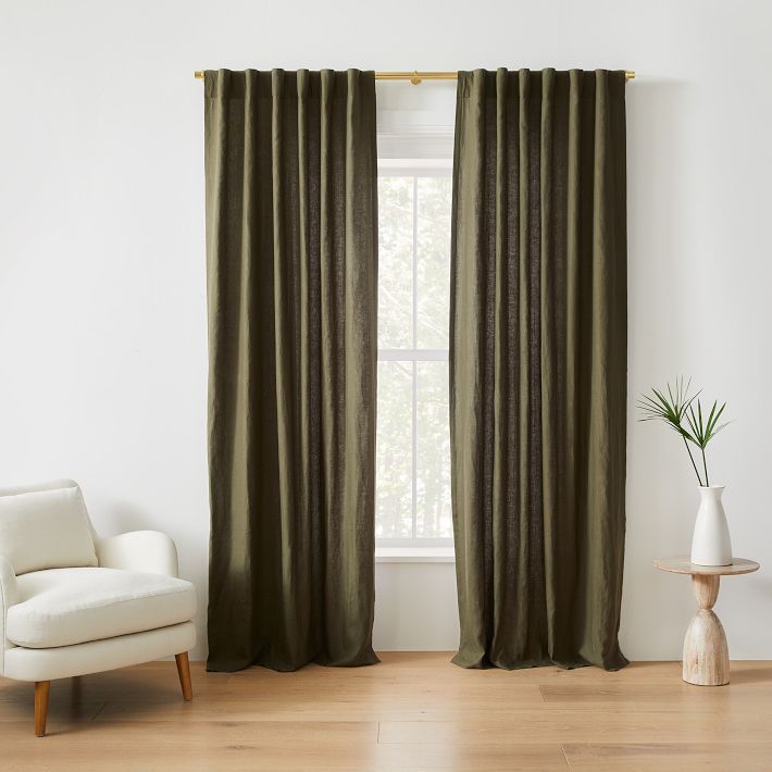Sheer European Flax Linen Curtain - Dark Olive | West Elm (US)