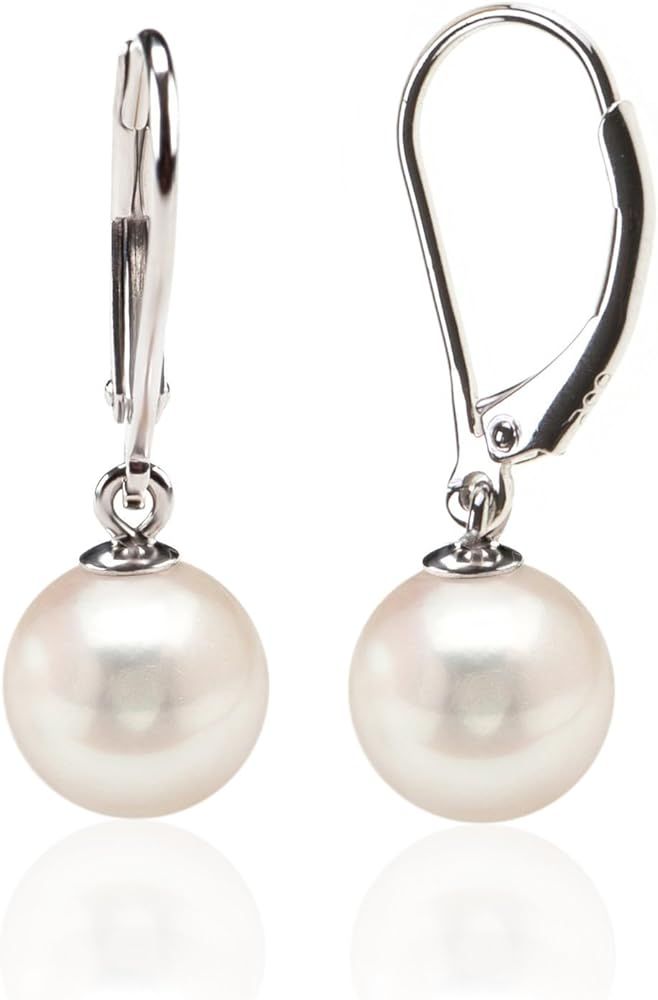PAVOI Sterling Silver Simulated Shell Pearl Earrings Leverback Dangle Studs | Amazon (US)