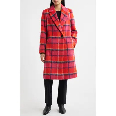 Sam Edelman Brushed Plaid Coat in Teal Plaid at Nordstrom, Size X-Small | Nordstrom