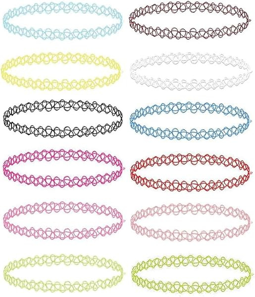 BodyJ4You 12PC Tattoo Choker Necklace - 90s Accessories 2000s Jewelry Y2K Fashion Vintage Trendy - Rainbow Goth Black Pink Green Blue White - Adjustable Stretchy Elastic Necklace Summer Vacation Set | Amazon (US)