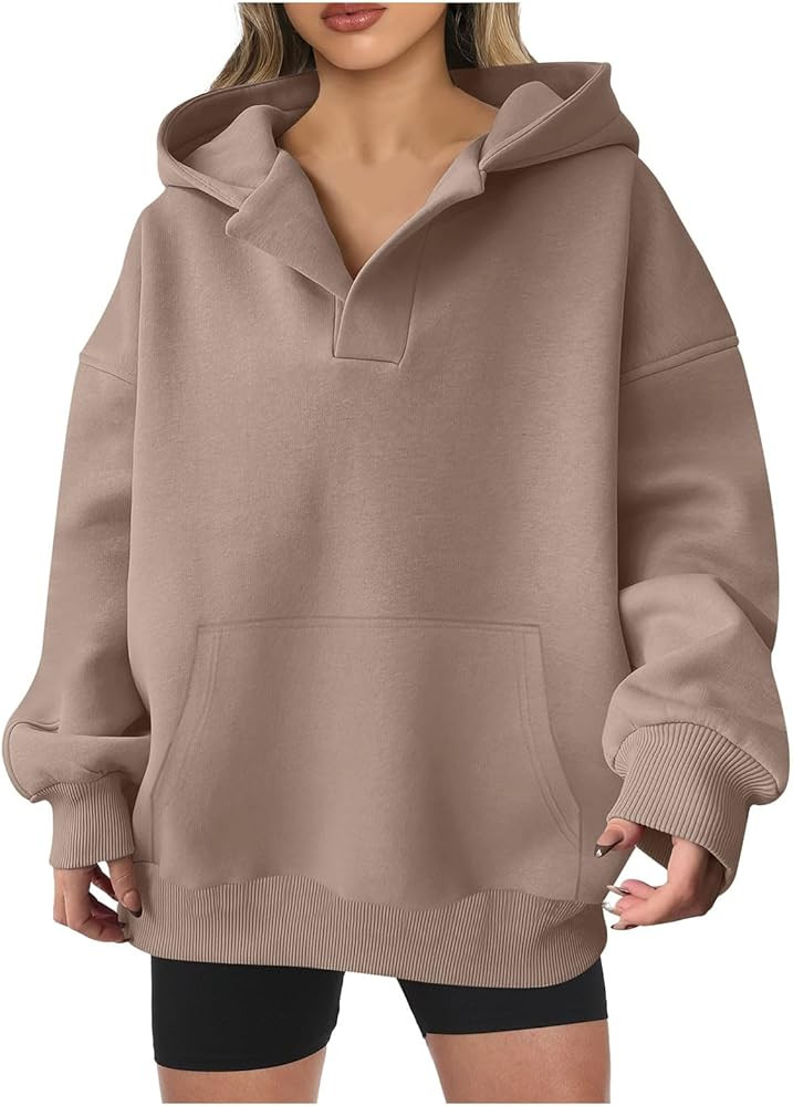 Women's Oversized V-Neck Hoodie Sweatshirt - Long Sleeve Pullover Casual Fashion Preppy Style, 20... | Amazon (US)