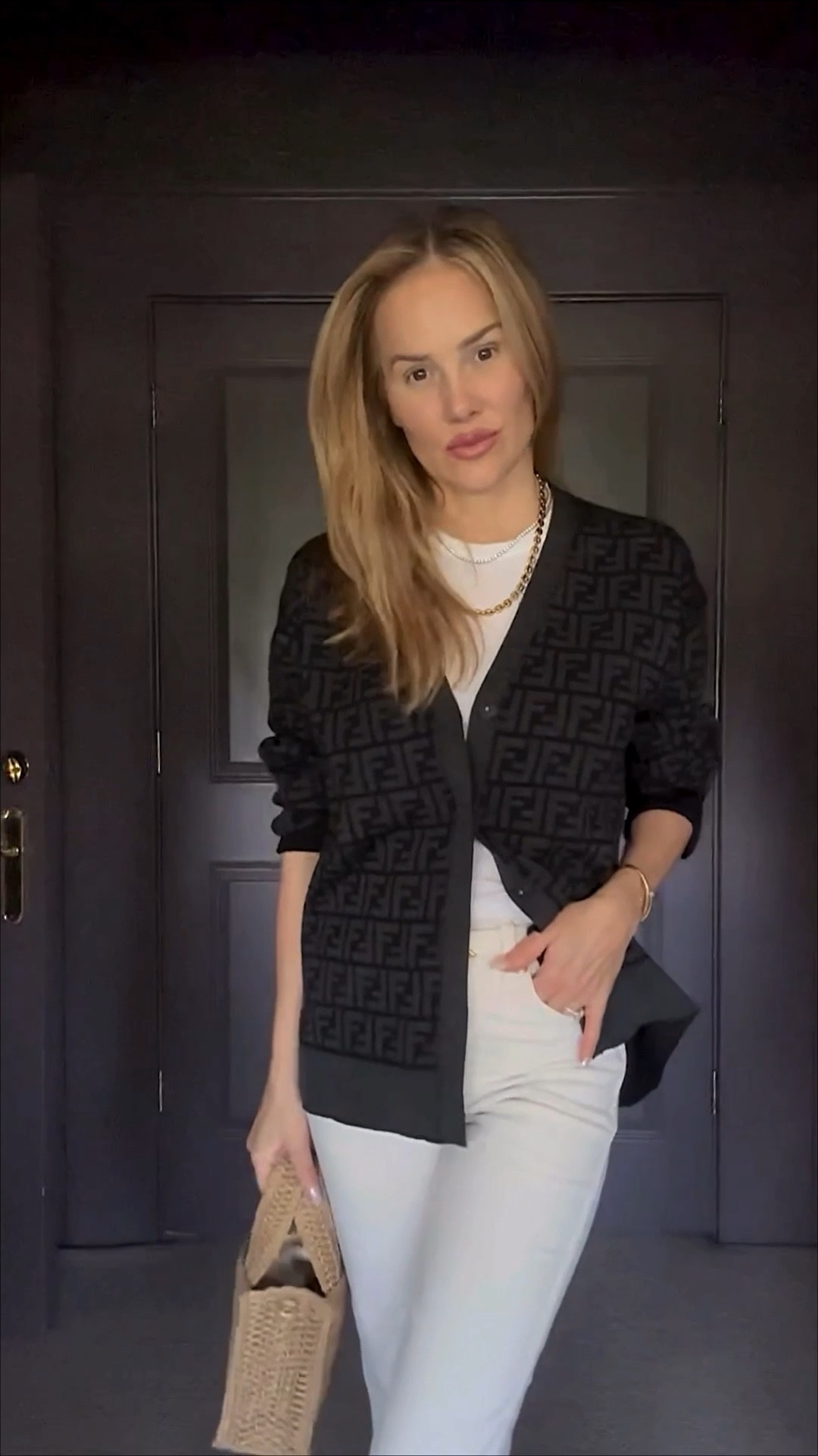 Easy mom uniform 🙌🏼 #momstyle #whitetanktop #ivoryjeans #summerjeans #denim #shopbop #fendi #cardigan #designercardigan #bottegabelt #designerbelt #reformation #blacksandals #summerbag #hm #affordablebag 

#LTKSeasonal #LTKshoecrush #LTKstyletip