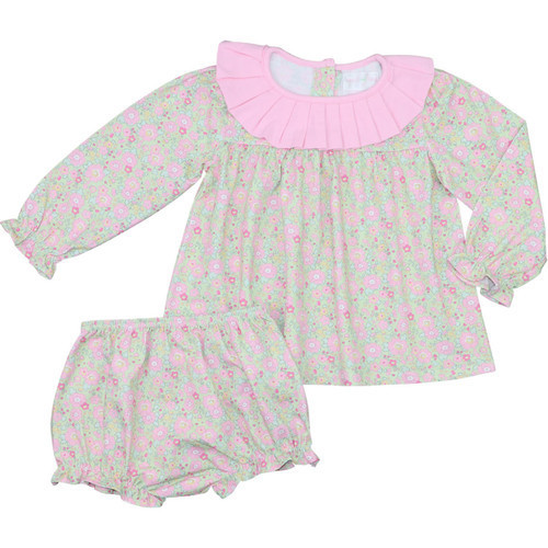 Pink Floral Knit Pleated Collar Diaper Set | Cecil and Lou