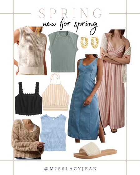 Spring outfit finds include gold earrings, romper, denim dress, slide shoes, crochet top, tank, cropped tank.

Spring outfit finds, new for spring, outfit ideas, casual finds 

#LTKworkwear #LTKstyletip #LTKshoecrush