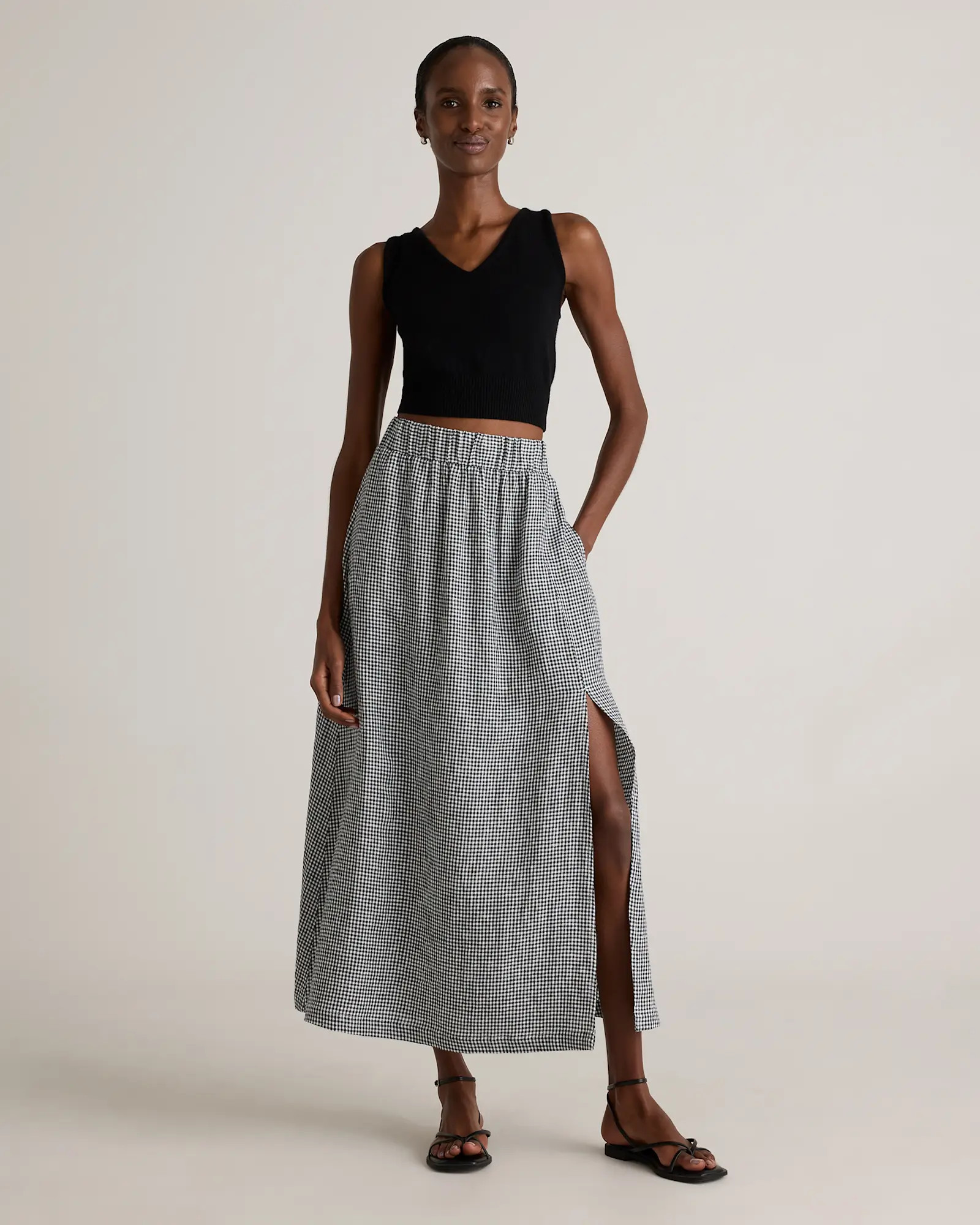 100% European Linen Maxi Skirt in Classic Mini Gingham | Quince