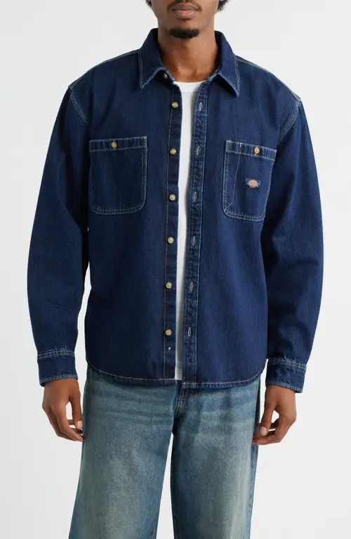 Dickies Mechanic Denim Button-Up Shirt in Dark Indigo at Nordstrom, Size X-Large | Nordstrom