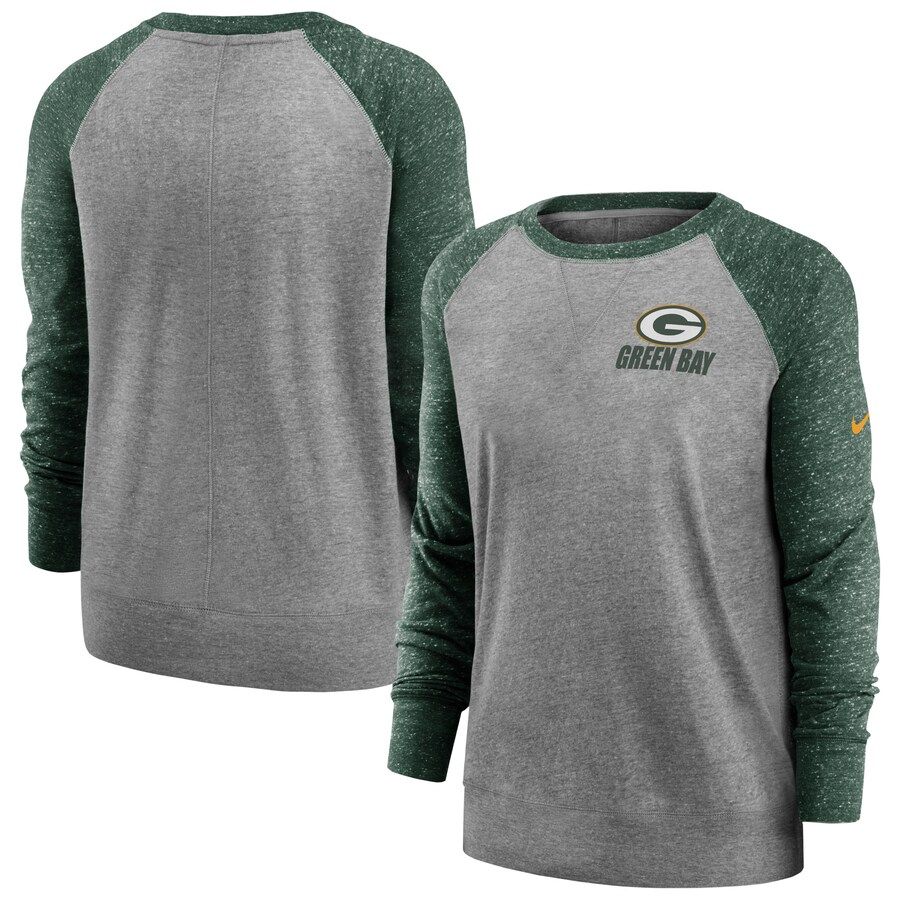 Women's Green Bay Packers Nike Charcoal/Heathered Green Gym Vintage Pullover Sweatshirt | NFL Shop