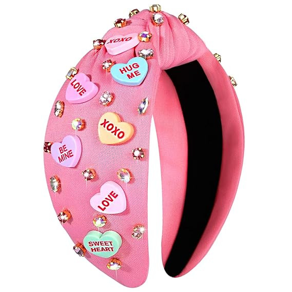 NVENF Valentine’s Day Headband for Women Love Heart Headband Jeweled Crystal Rhinestone Knotted... | Amazon (US)