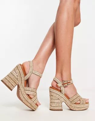 ASOS DESIGN Twiggy cross strap wedges in natural raffia | ASOS (Global)
