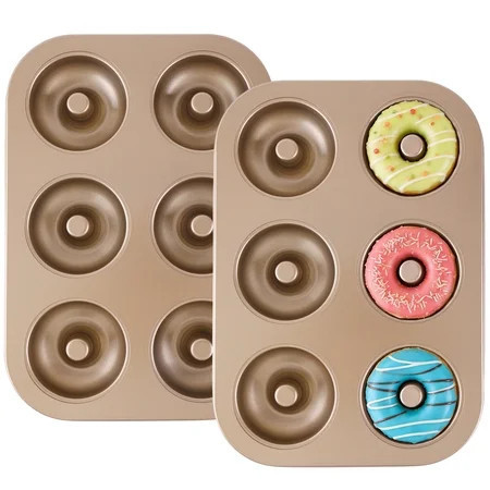 Yalumo Donut Pan for Baking, Nonstick 2 Pack Donut Pan Set, 6-Cavity Doughnut Baking Pan, Carbon Steel Donut Molds Tray for Baking, Gold Bagel Baking Pan for Oven Kitchen | Walmart (US)