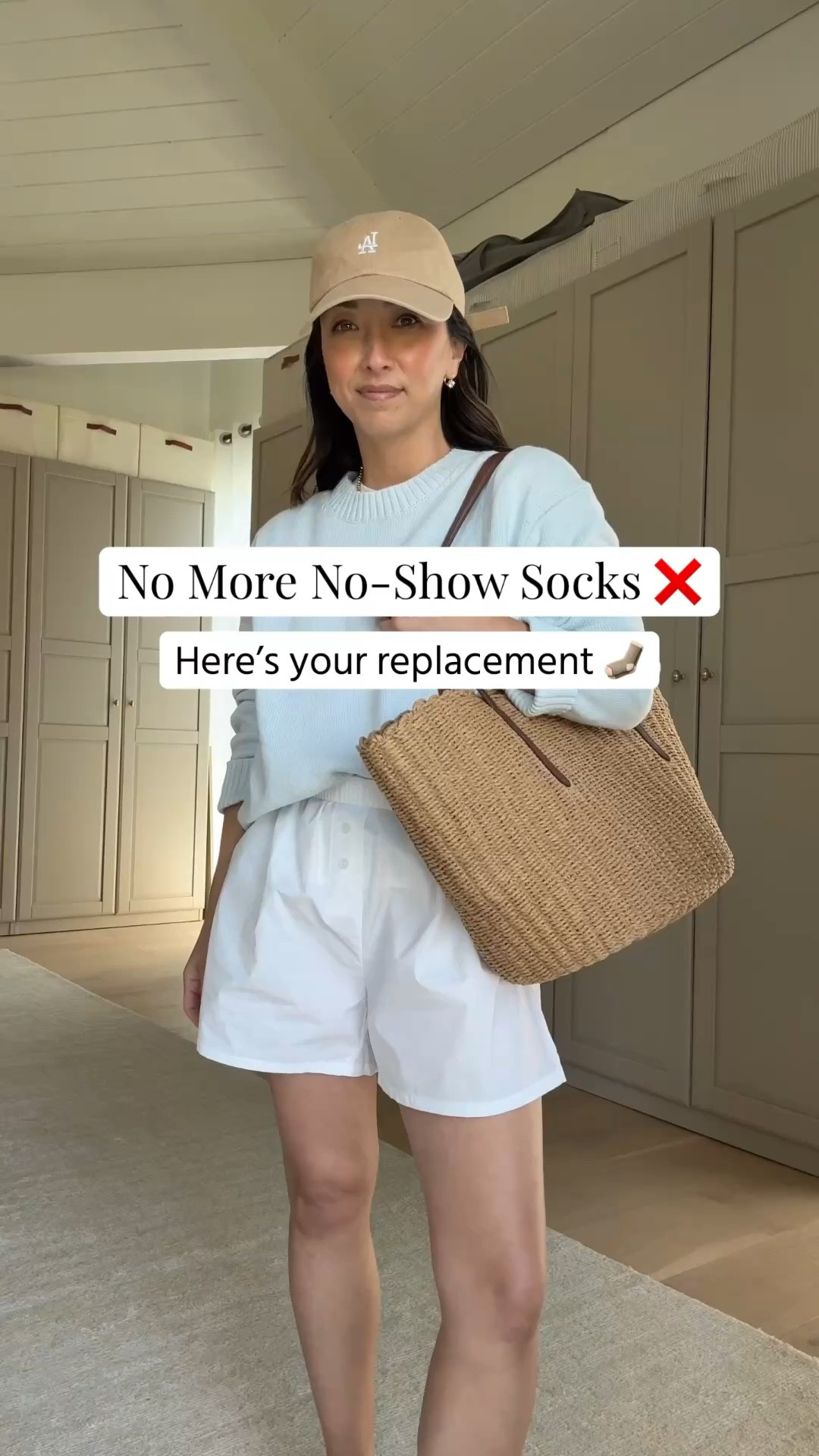 What we’re wearing in replace of no-show socks. Spring outfit 2026. Mom outfits. 

Everlane tee medium
Everlane sweater xs
 Donni shorts medium - washed and shrunk them after this post. 
Amazon socks
SperryxAritzia sneakers 6 - run small
J.crew tote
Electric Picks earrings 
Electric Picks necklace 


#LTKmomlife #LTKPetite #LTKgrwm