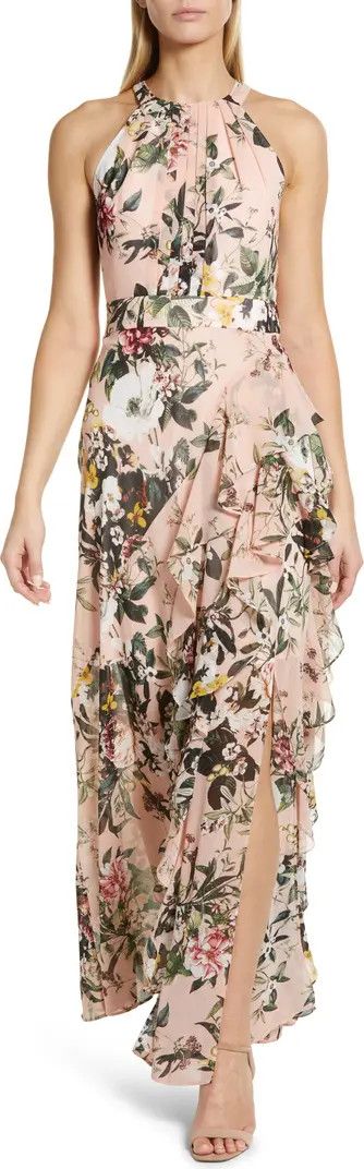 Floral Print Halter Neck Asymmetric Hem Dress | Nordstrom