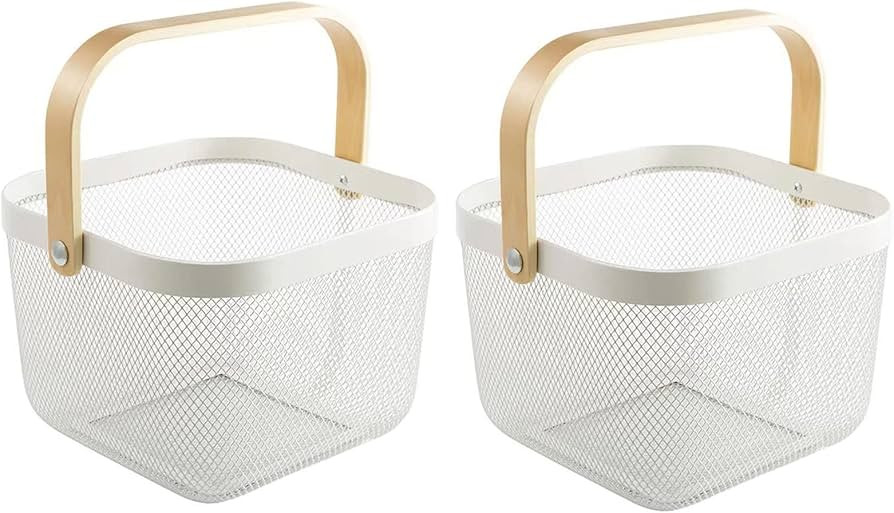 2 Pack Metal Mesh Steel Basket, Storage Organizer Basket Multi-function Hanging Kitchen Baskets F... | Amazon (US)