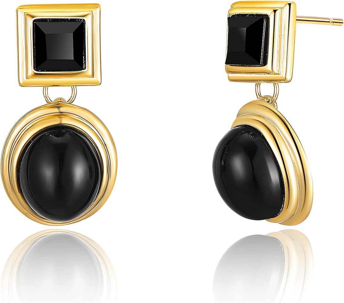 Dangle Earrings for Women, 18K Gold Plated Pearl Drop Earrings Ball Onyx Dangle Hypoallergenic Ea... | Amazon (US)
