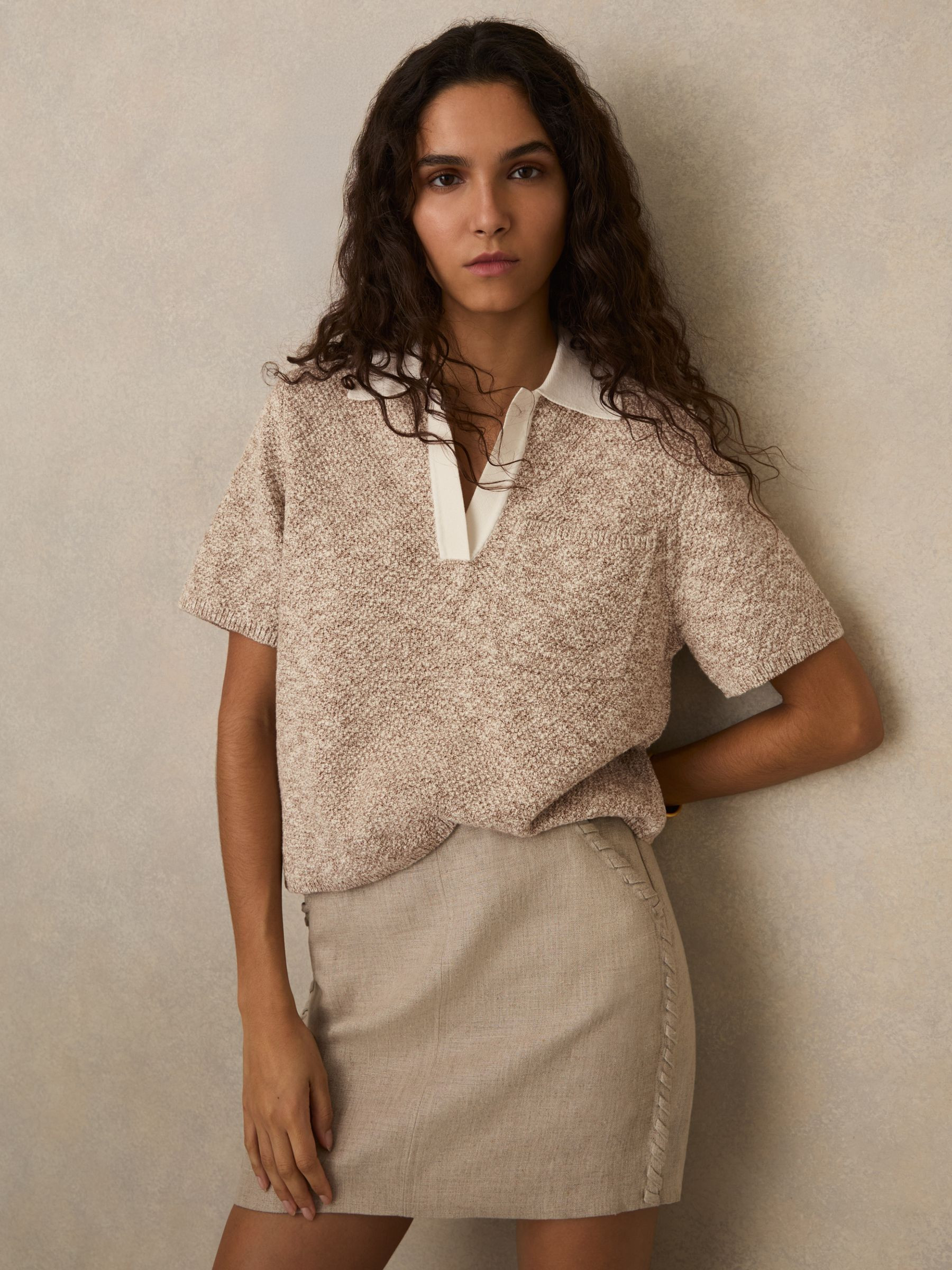 Cotton-Blend Knit Polo Shirt in Neutral | Reiss UK