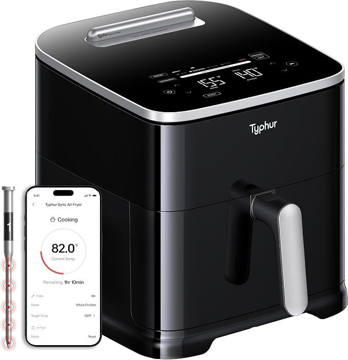 Typhur Sync 8QT AI Smart Air Fryer with Built-in Wireless Meat Thermometer, 9-in-1 XL Non Toxic C... | Amazon (US)