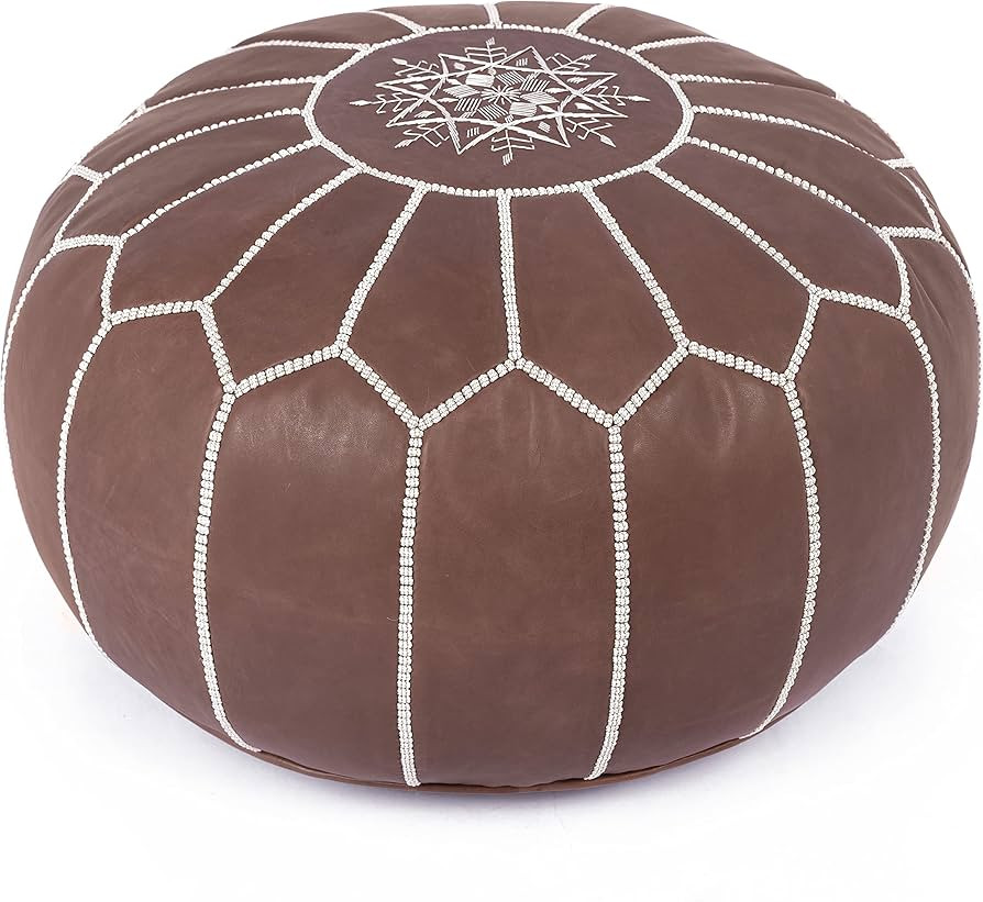 Marrakesh Gallery Genuine Leather Round Pouf Unstuffed - Moroccan Ottoman Footstool, Footrest Cov... | Amazon (US)
