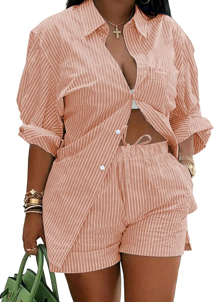 Ulovmi 2 Piece Sets For Women Summer Striped | Amazon (US)