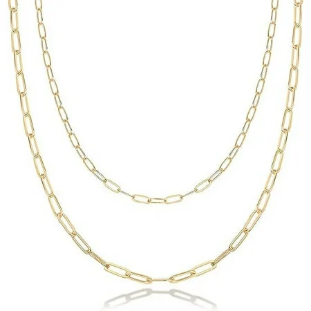PAVOI Womens 14K Gold Plated Yellow Gold Layered Paperclip Necklace Double Linked Paper Clip Desi... | Walmart (US)