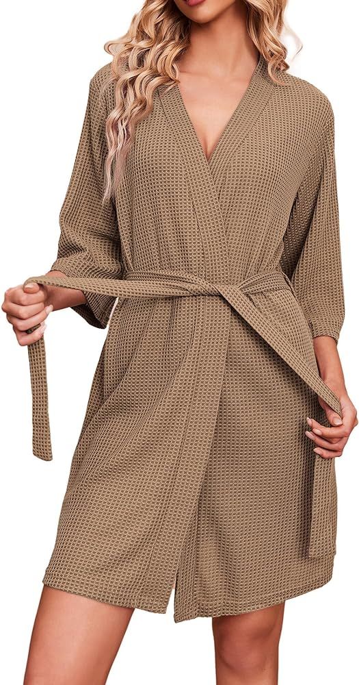 Ekouaer Robes for Women Waffle Knit Bathrobe Soft Lightweight Knee Length Loungewear S-XXL | Amazon (US)