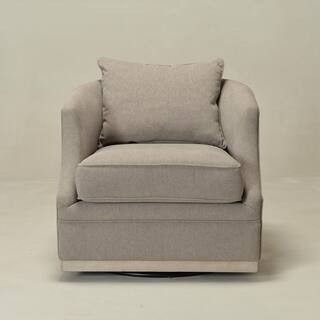 KINWELL Gray Modern Linen Upholstered Swivel Barrel Chair with Wood Trim Base BSC143-GY - The Hom... | The Home Depot
