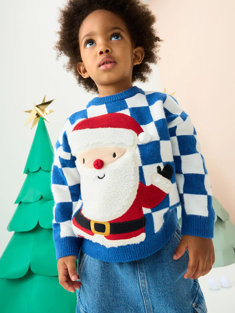Buy Cobalt Blue Santa Knitted Christmas Jumper (3mths-7yrs) from Next USA | Next US