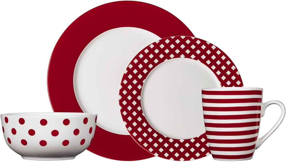 Pfaltzgraff Kenna Red 16-Piece Porcelain Dinnerware Set, Service for 4 | Amazon (US)