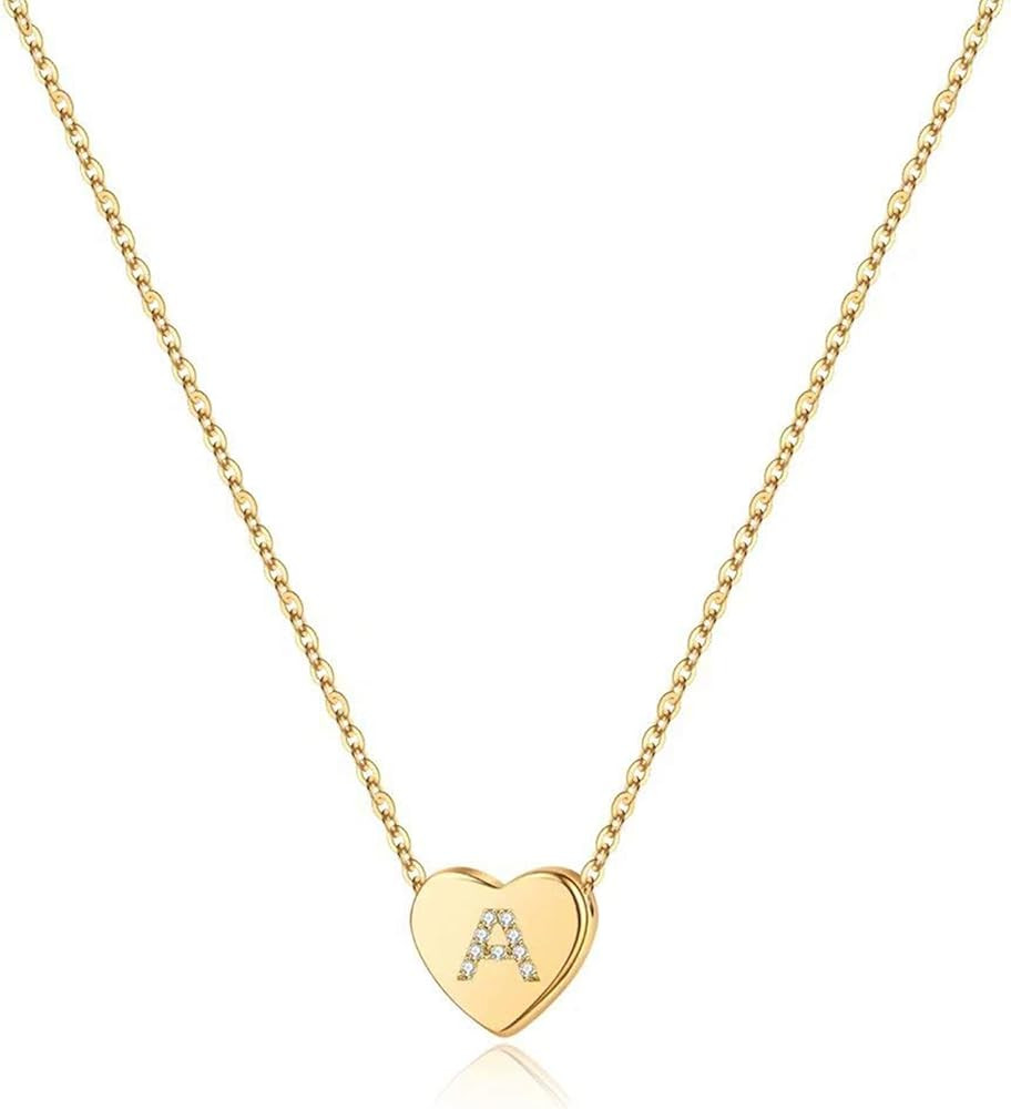M MOOHAM Initial Heart Necklace for Girls Women Cubic Zirconia Initial Heart Pendant Necklace for... | Amazon (US)