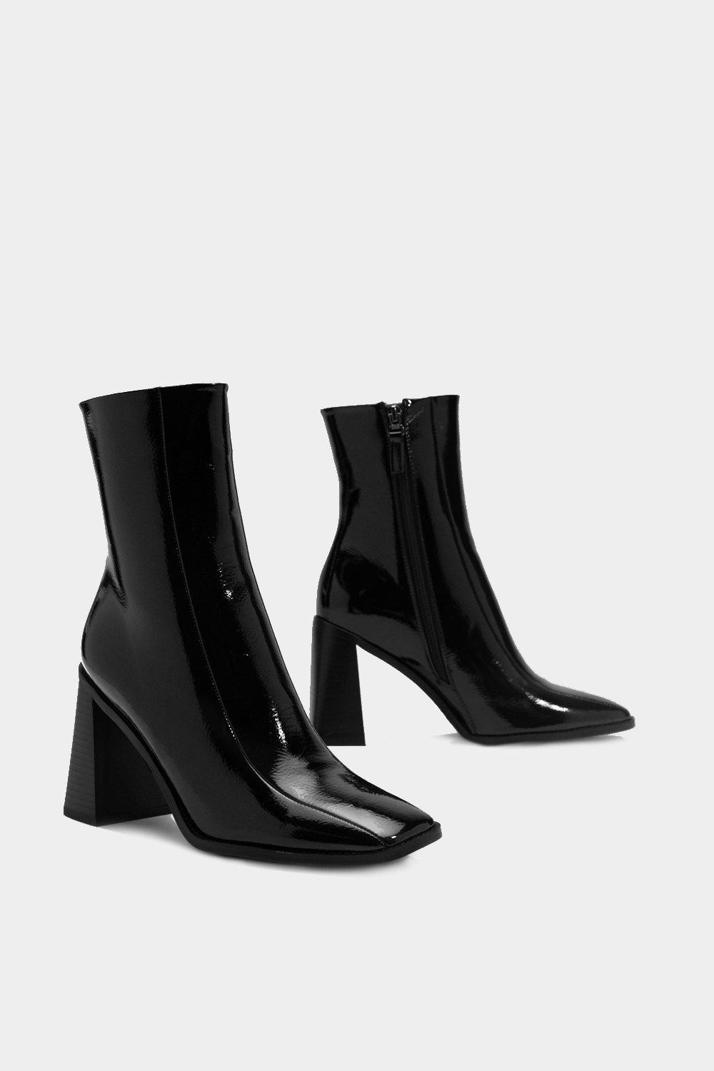 Womens Square Up Patent Faux Leather Boot - Black | NastyGal (US & CA)