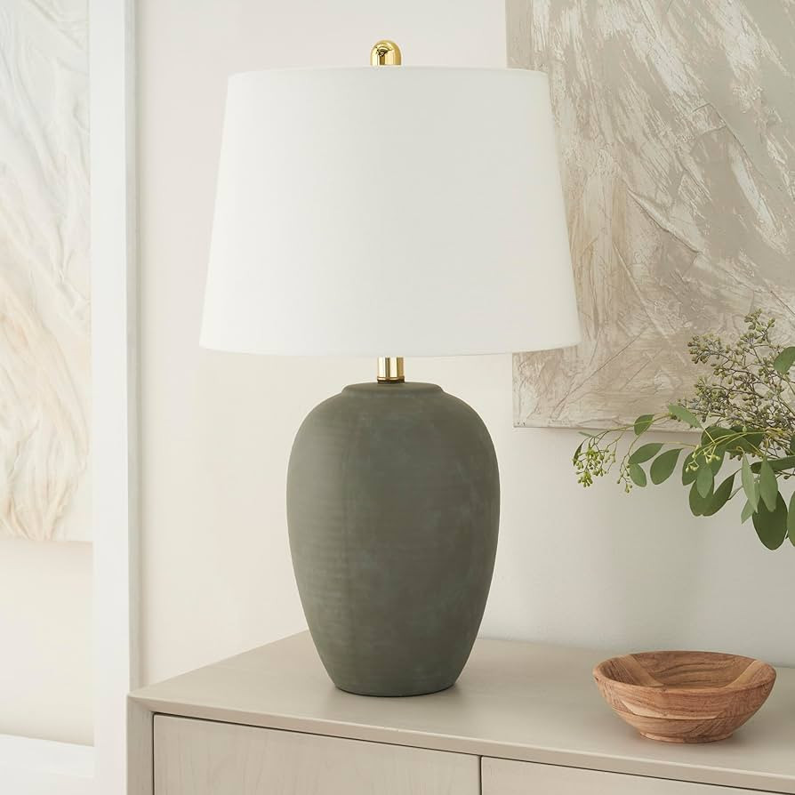 Nourison 23" Olive Green Ceramic Pot Table Lamp for Bedroom, Living Room, Dining Office, with Whi... | Amazon (US)
