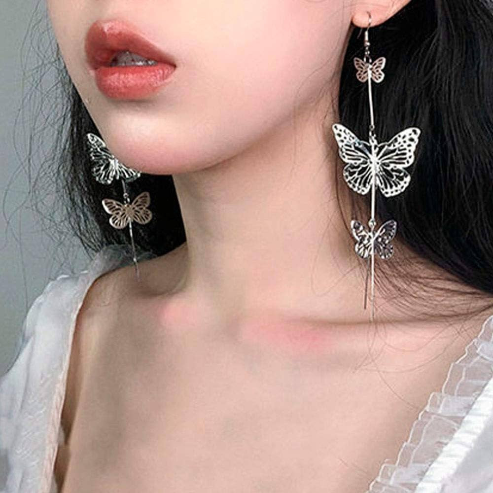 FXmimior Fashion Women Earrings Vintage Silver Butterfly Long Bohemian Long Chain Drop Dangle Ear... | Amazon (US)