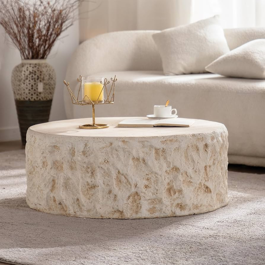 Amazon.com: GDFStudio Modern Lightweight Concrete Coffee Table, Indoor Outdoor Round Accent Table, Mid Century MGO Minimalist SofaTables for Living Room Apartment Office, Faux Stone No Assembly Side Tables, Amber : Home & Kitchen | Amazon (US)
