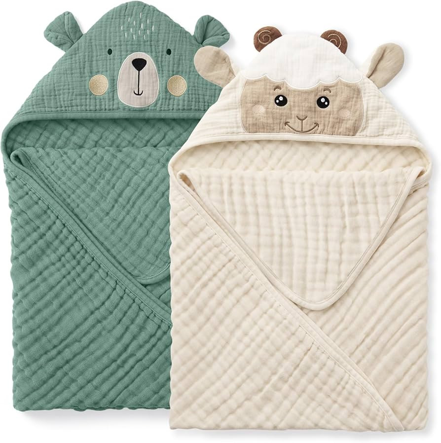 Blissful Diary Muslin Baby Hooded Towel 2 Pack, Soft & Absorbent Bath Towel for Infant, Toddler, ... | Amazon (US)