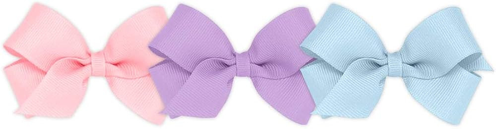 Wee Ones Girls' Mini Bow 3 pc Set Solid Grosgrain Variety Pack on a WeeStay No-Slip Hair Clip - L... | Amazon (US)