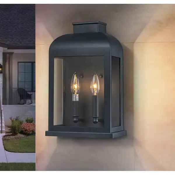 OB - 2-Light Classic Retro Black 8" Wide Hardwired Outdoor Wall Lantern Sconce | Bed Bath & Beyond