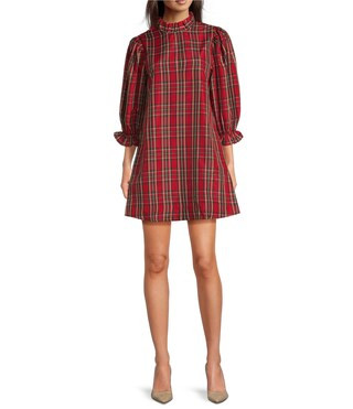 Tamara Back Bow Tie Ruffle Mock Neck Long Sleeve Shift Dress | Dillard's