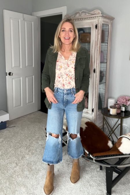 Fall outfit. Floral flutter sleeve top, utility jacket, distressed wide leg jeans and booties.

Use promo code DOUSED10 for 10% off at Gibson Look.

Use promo code DOUSEDINPINK20OFF for 20% off at Cecelia NY.



#LTKSeasonal #LTKshoecrush #LTKunder100