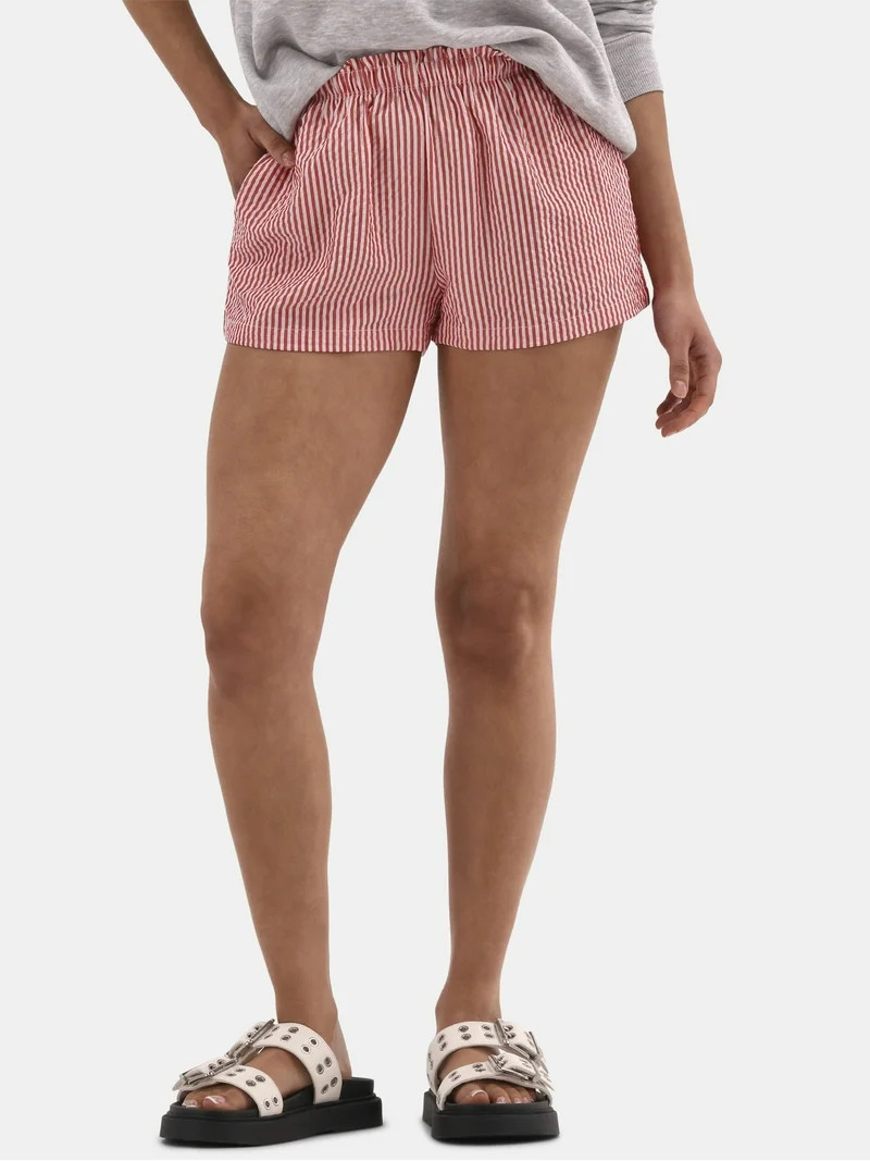 No Boundaries Striped Seersucker Bungee Shorts, 2" Inseam, Women's and Women's Plus | Walmart (US)