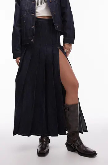 Pleated Denim Maxi Skirt | Nordstrom