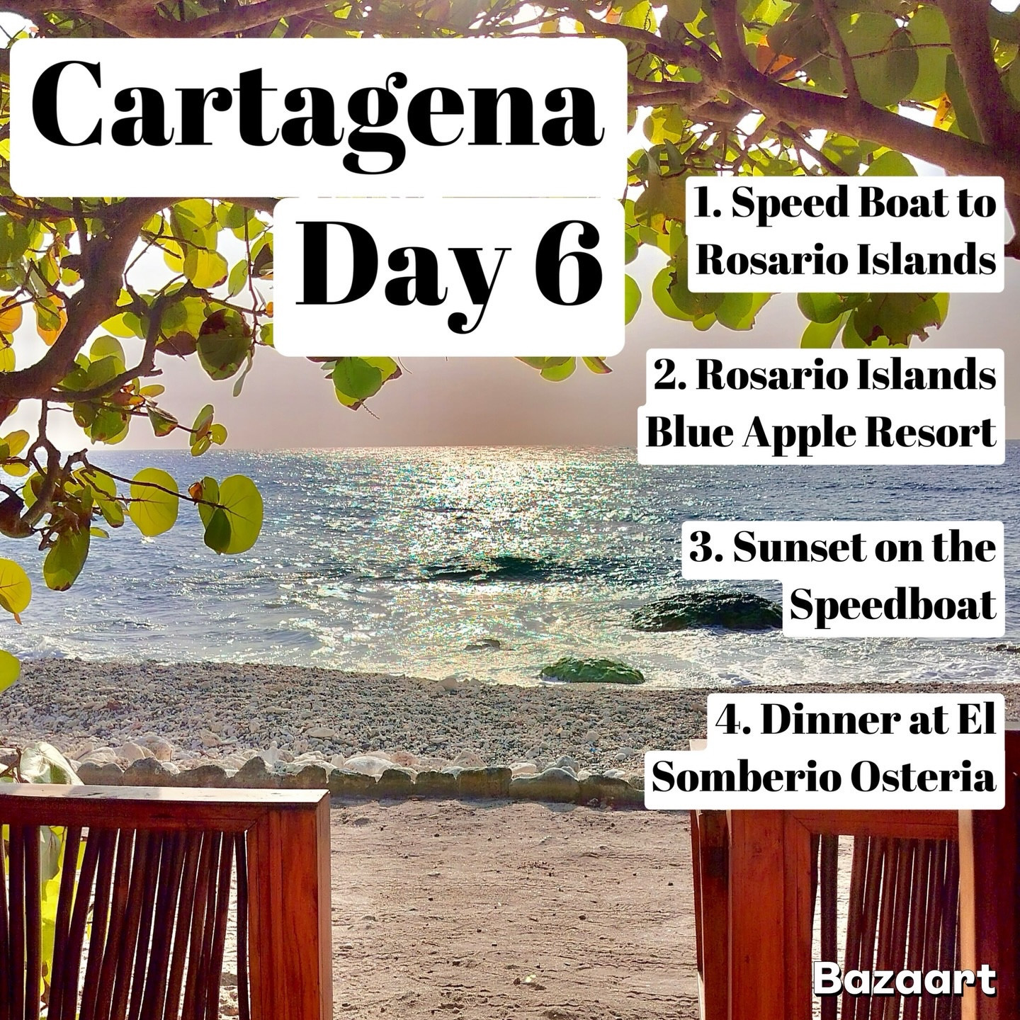 Cartagena, Day 6.

Today we traded the city streets for the sea. A speedboat ride out to the Rosario Islands, the water turning that impossible Caribbean blue the farther we went.

We spent the day at Blue Apple Beach Resort — swimming, lounging, and doing absolutely nothing except watching the ocean sparkle in the sun. One of those days where time kind of disappears.

The ride back was just as magical, catching the sunset from the speedboat as the sky turned gold over the water.

And to finish the day, dinner at El Sombrero Osteria, still salty from the sea and not quite ready for the trip to end.

Cartagena gave us the city and the islands — the best of both worlds.

#Cartagena #RosarioIslands #BlueAppleBeach #CartagenaColombia #JetSetLatAM CaribbeanTravel IslandDay
