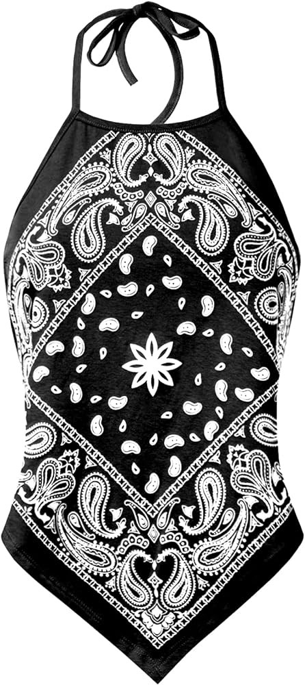 Design by Olivia Women's Sexy Paisley Bandana/Tie dye Halter Top Shirt- Made in USA | Amazon (US)